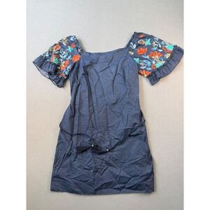 Signature by Robbie Bee Women Blue Chambray Floral Embroidered Boho Dress Sz 12